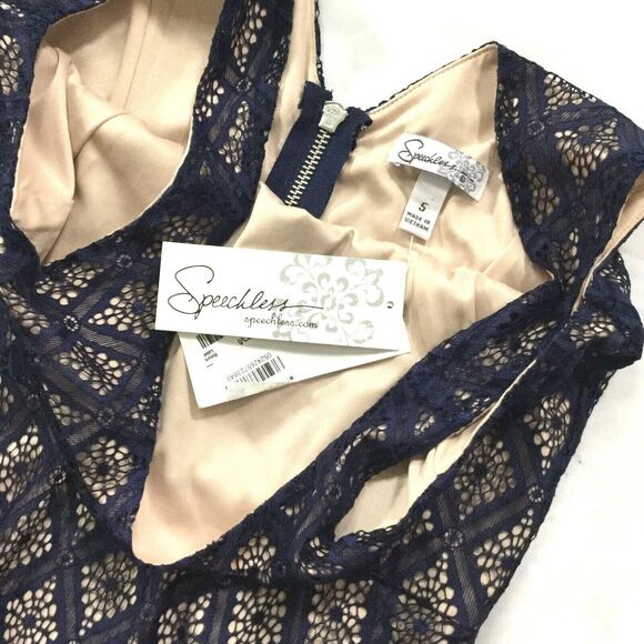 Speechless Womens Dress size 5 Navy Beige new nwt $69 Party Event Short Stretch - Picture 6 of 12